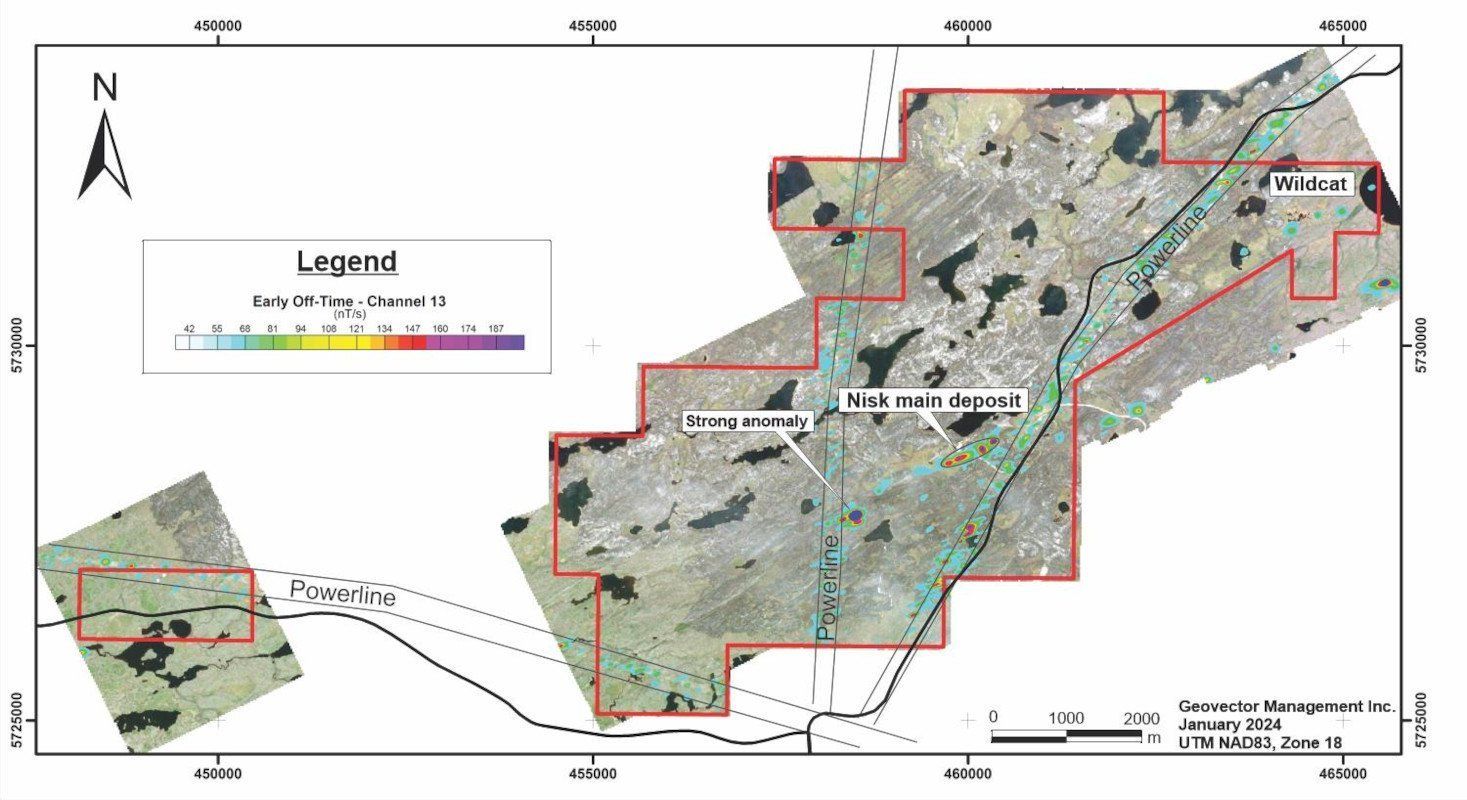 Figure 2 - Electro-magnetic anomalies from the 2023 airborne geophysical survey