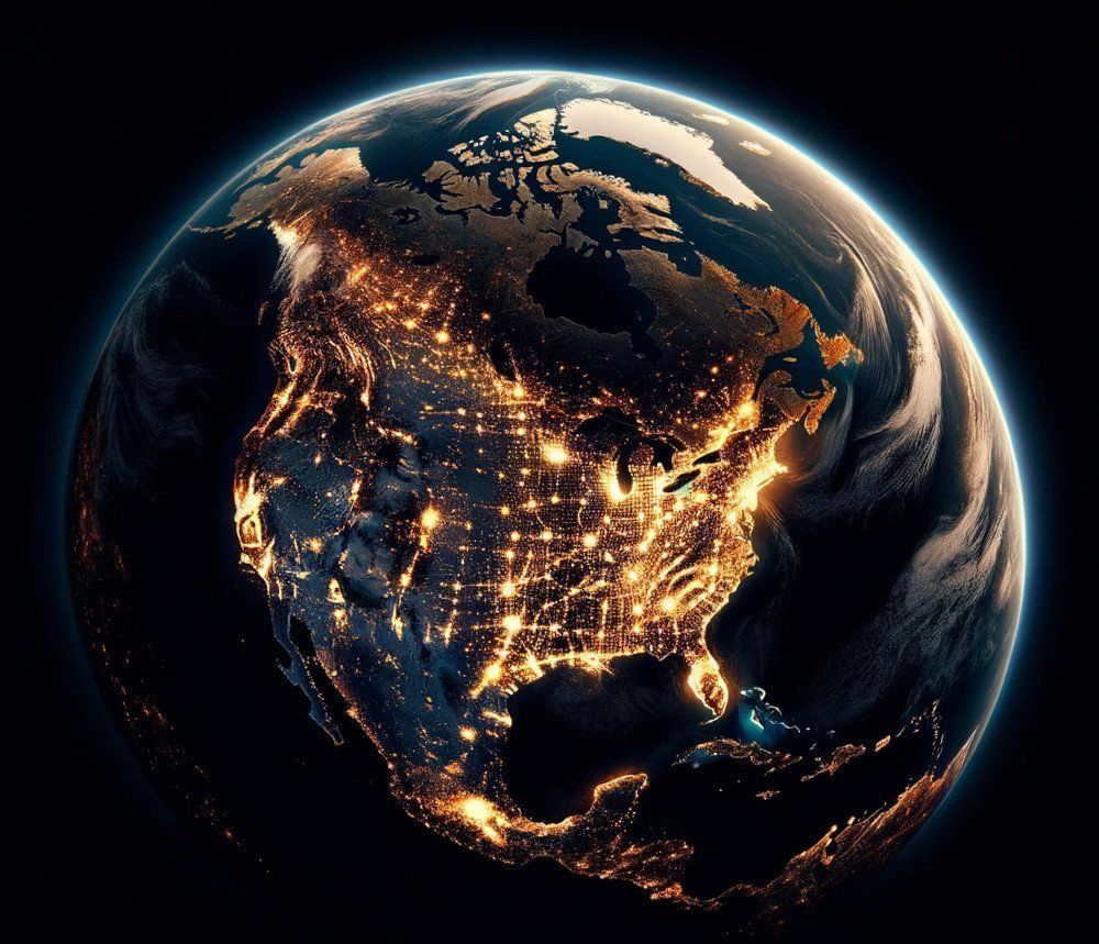 Satellite view of North America at night